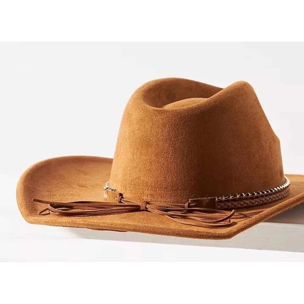 NWT SOLD OUT By Anthropologie Faux-Suede Rancher Hat in Honey Brown OS - Picture 7 of 14